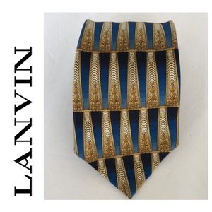 LANVIN PARIS SILK TIE BLUE GOLD COLUMNS
